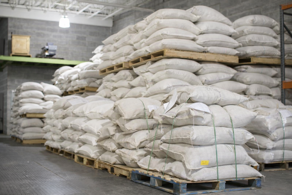 Bulk coffee beans prepared for FOB shipment from Indonesia